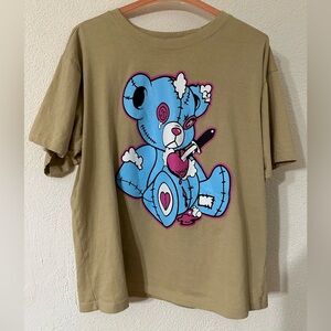 Brooklyn Vertical T-Shirt Men Tan 100% Cotton Graphic Bear size Large